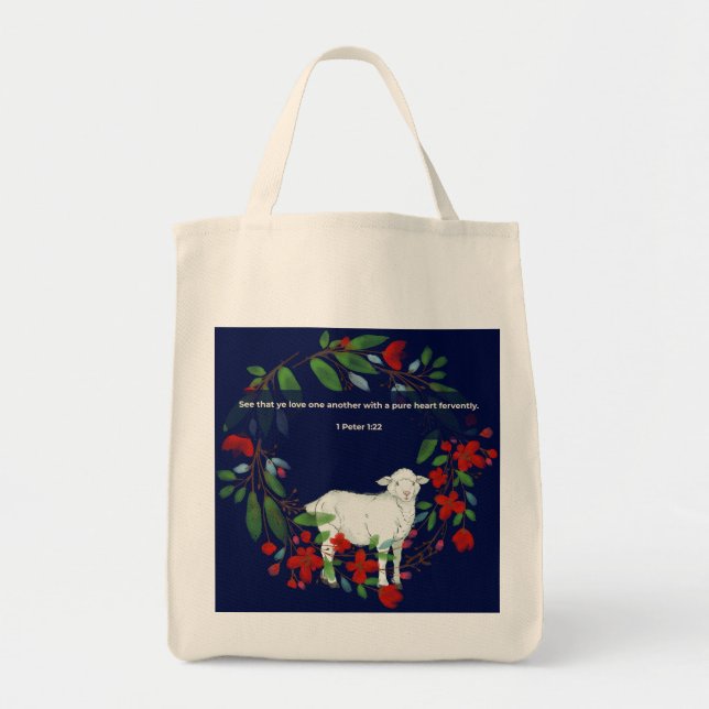 Love One Another | Lamb & Floral Tote Bag Tragetasche (Vorne)