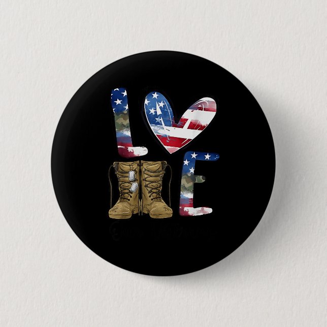 Love Our Veterans Day Proud Military American Flag Button (Vorderseite)