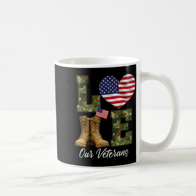 Love Our Veterans Day Proud Military American Flag Kaffeetasse (Rechts)