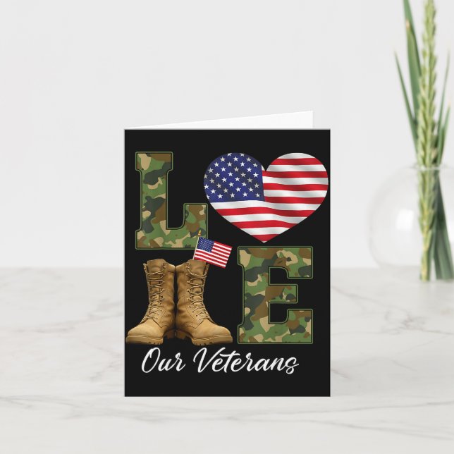 Love Our Veterans Day Proud Military American Flag Karte (Vorderseite)