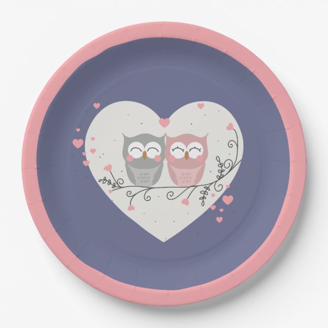 Love Owls Valentines Pappteller (Vorderseite)