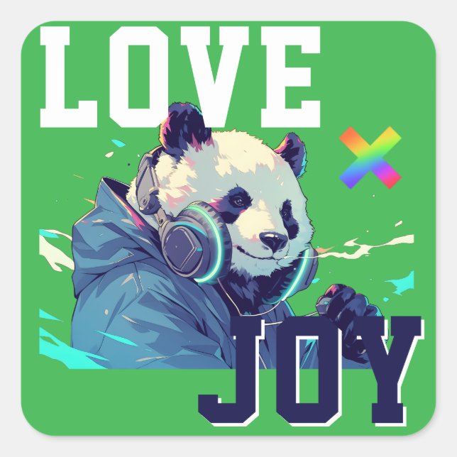 LOVE × PANDA - Custom Quadratischer Aufkleber (Vorderseite)