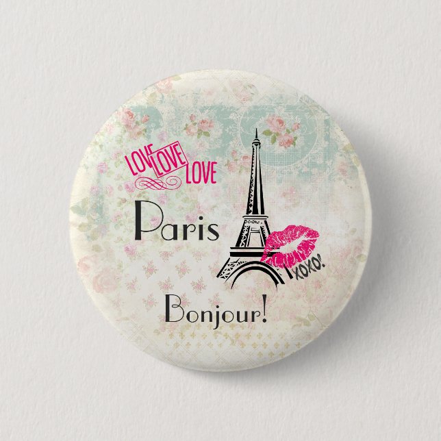Love Paris with Eiffel Tower on Vintage Button (Vorderseite)