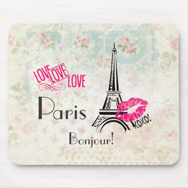 Love Paris with Eiffel Tower on Vintage Mousepad (Vorne)