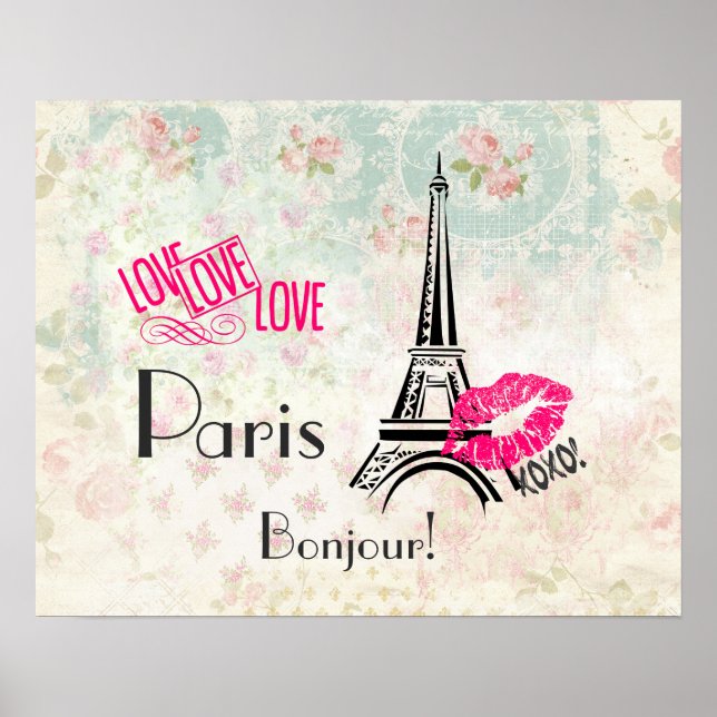 Love Paris with Eiffel Tower on Vintage Poster (Vorne)