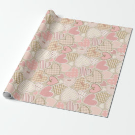 Love Patchwork Rosa Herzen & Bows Girly Geschenkpapier