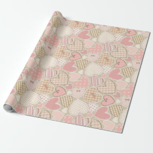 Love Patchwork Rosa Herzen & Bows Girly Geschenkpapier