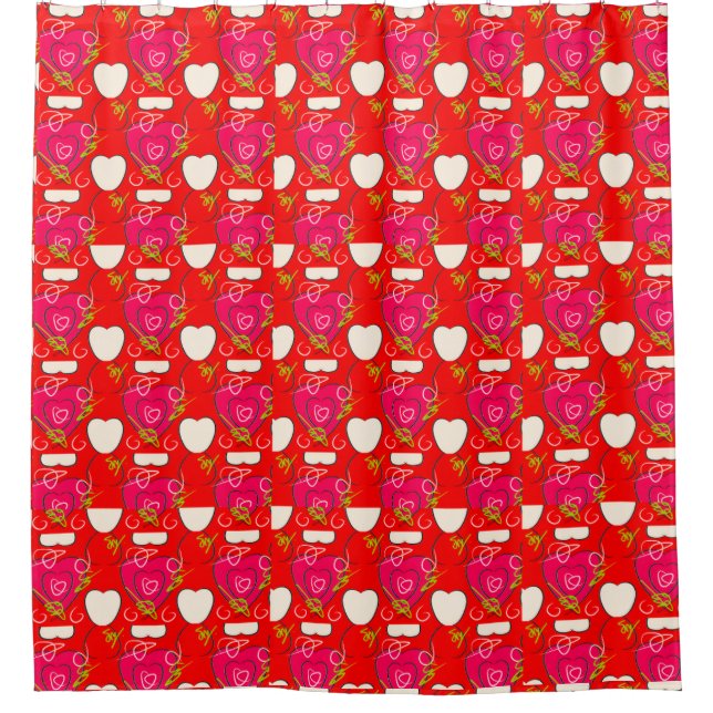 Love Pattern Red" Duschvorhang (Vorderseite)