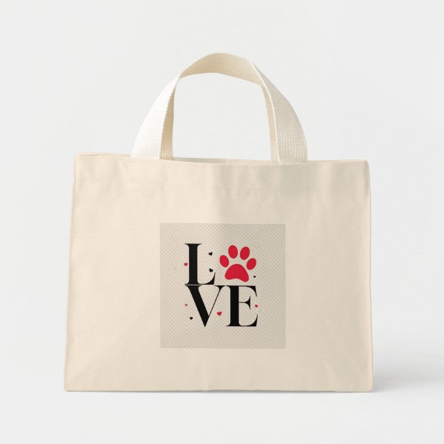 Love Paw Print – Cute Pet Lover Tote Bag Mini Stoffbeutel (Vorne)