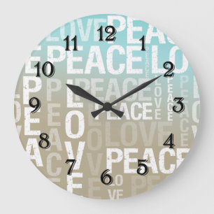 Love Peace Cream Aqua Ombre Große Wanduhr