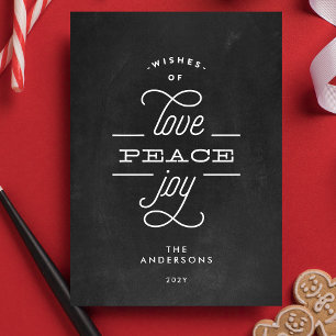 LOVE PEACE JOY Black Chalk Weihnachtskarte Feiertagskarte