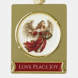 Love Peace Joy Christmas Angel Banner-Ornament Gold