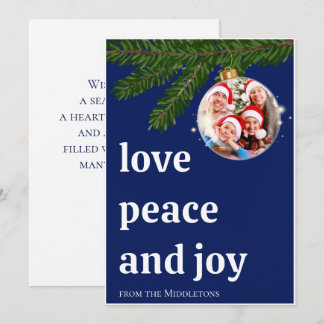 Love Peace Joy Christmas Family Photo Navy Blue Feiertagskarte