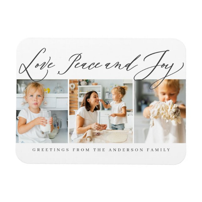 Love Peace & Joy Modern Chic Foto Holiday Magnet (Horizontal)
