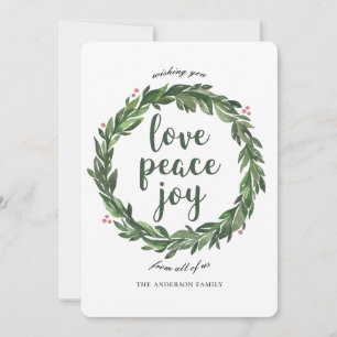 Love Peace Joy. Watercolor winter Christmas wreath Feiertagskarte