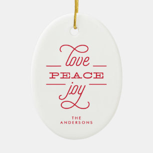 LOVE PEACE JOY Weiße Weihnachten Keramik Ornament