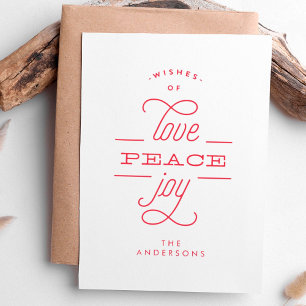 LOVE PEACE JOY White Holiday Christmas Card Feiertagskarte