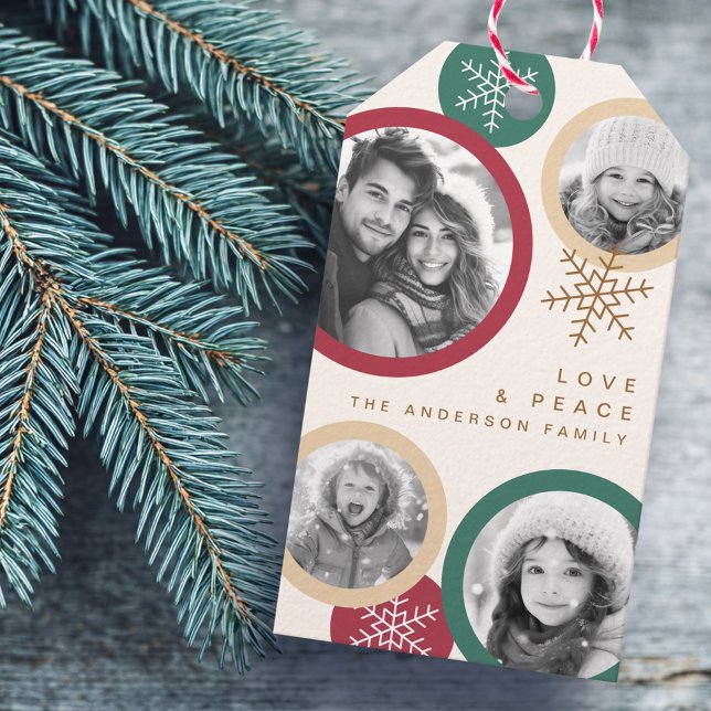 Love peace snowflakes colorful photo holiday geschenkanhänger (Love peace snowflakes colorful photo holiday gift tags)
