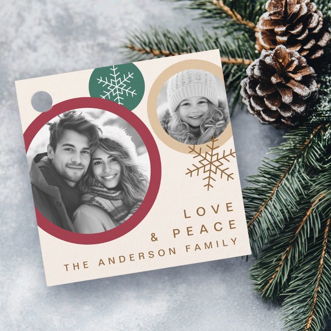 Love peace snowflakes red green photo holiday geschenkanhänger (Love peace snowflakes red green photo holiday favor tags)
