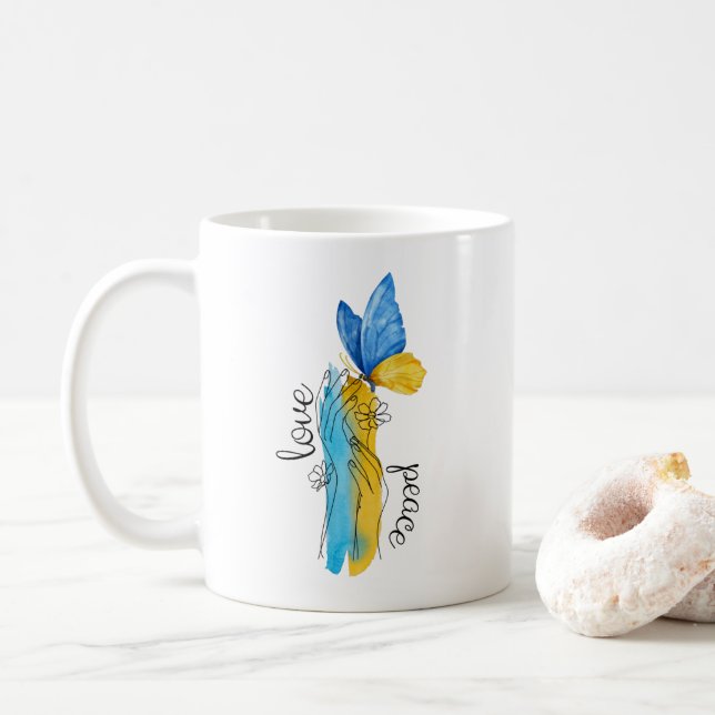 Love, Peace Ukraine Kaffeetasse (Mit Donut)