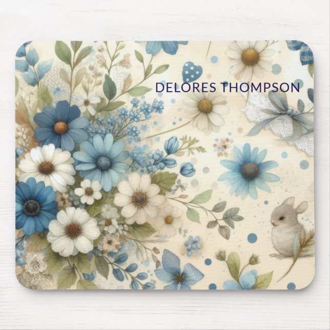 Love Personalisierte Multicolor Blue Florals Mousepad (Vorne)