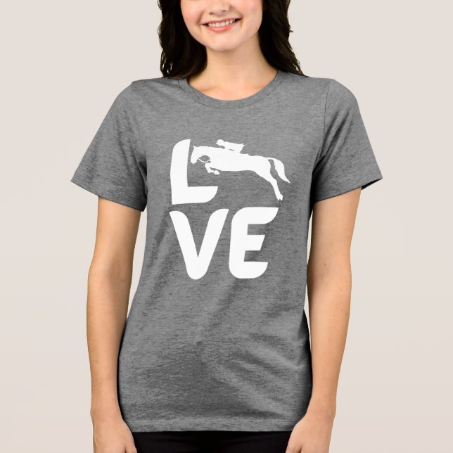 LOVE Pferd Damen-Shirt – Stilvolles Reitgeschenk Tri-Blend Shirt (Vorderseite)