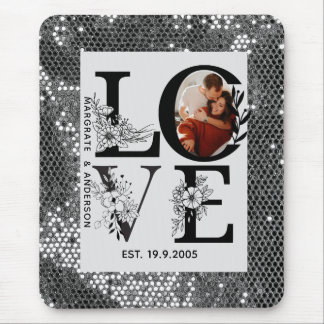 Love photo simple modern personalised gift silver mousepad