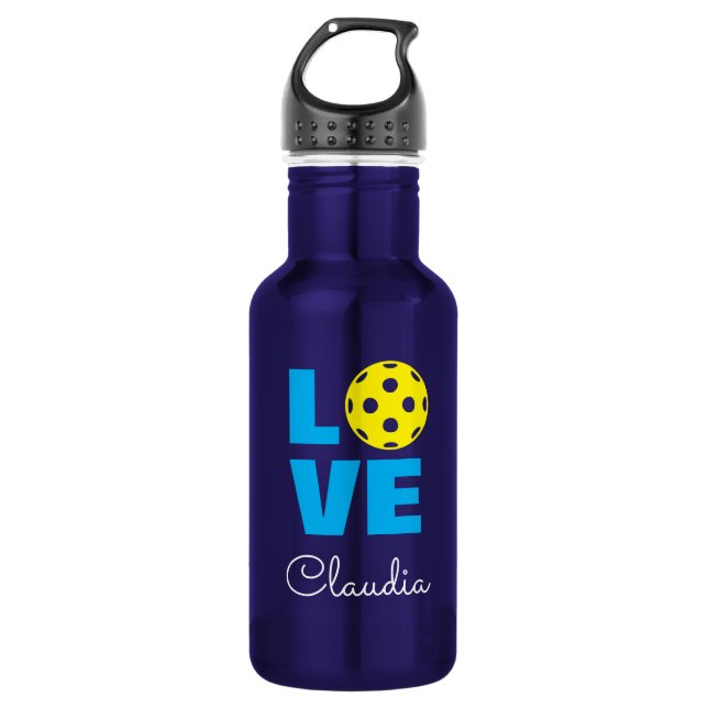 LOVE pickleball water bottle with custom name Edelstahlflasche (Vorderseite)