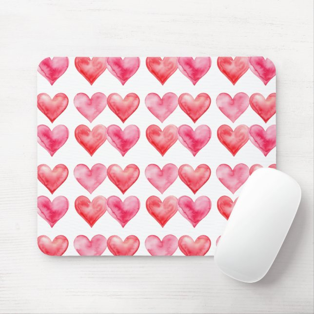 Love pink and red watercolor hearts pattern  mousepad (Mit Mouse)