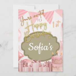 Love Pink Happy1st Birthday Einladung