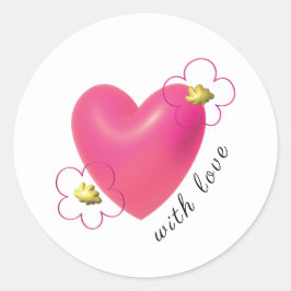 Love Pink Red Hearts 3d Minimalist Cute Flowers. Runder Aufkleber