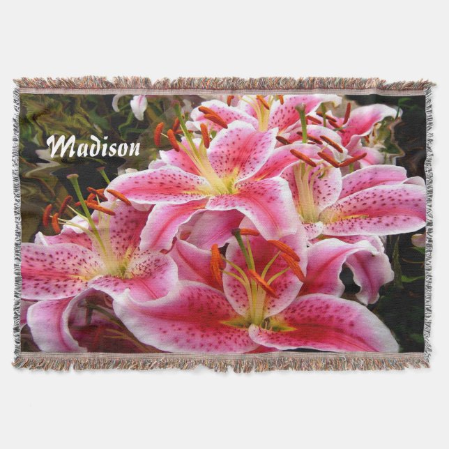 Love Pink Stargazer Lilies Sherpa Blanket Decke (Vorderseite)