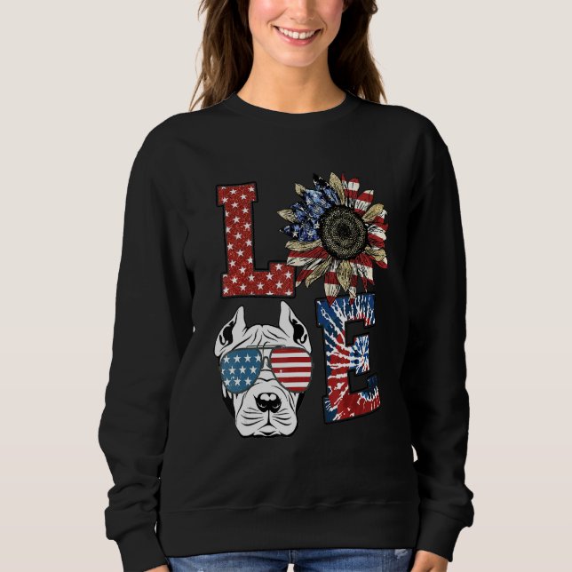 Love Pitbull Dog USA Flag Sunflower Tie Dye Sweatshirt (Vorderseite)