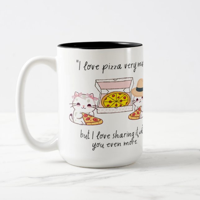 LOVE PIZZA SEHR VIEL, KATZE ZWEIFARBIGE TASSE (Links)