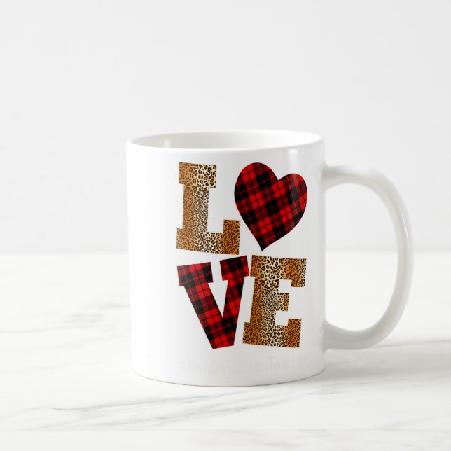 Love Plaid Red Leopard Kindergarten Teacher Valent Kaffeetasse (Rechts)