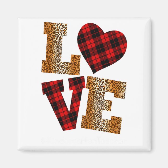 Love Plaid Red Leopard Kindergarten Teacher Valent Magnet (Vorne)