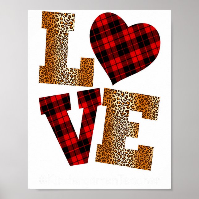 Love Plaid Red Leopard Kindergarten Teacher Valent Poster (Vorne)