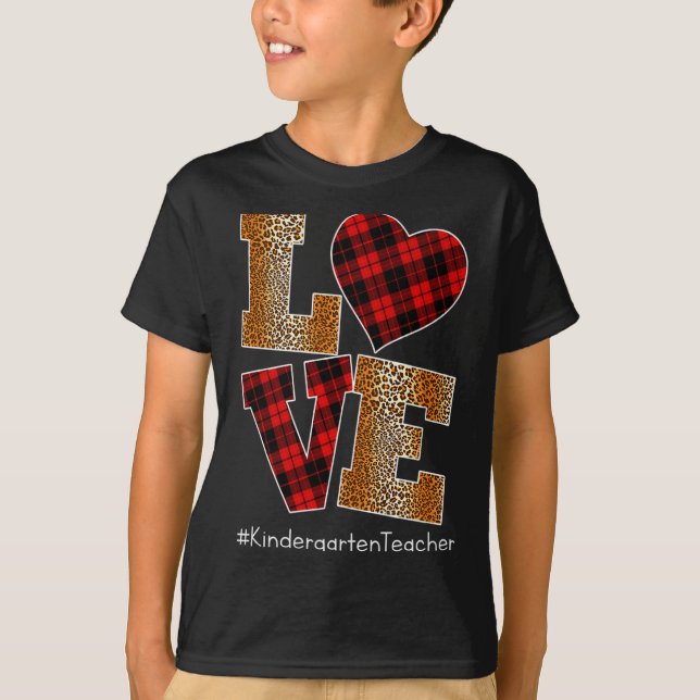 Love Plaid Red Leopard Kindergarten Teacher Valent T-Shirt (Vorderseite)