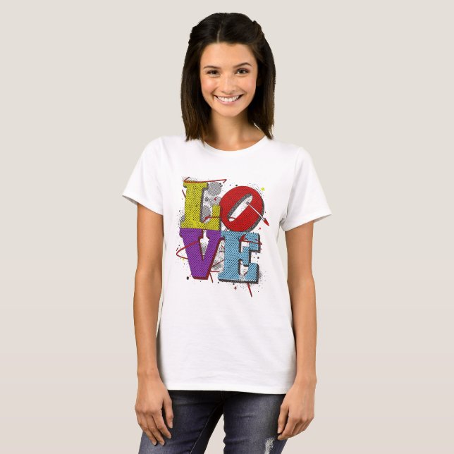 LOVE Pop Art  – Retro Valentine’s T-Shirt (Vorne ganz)