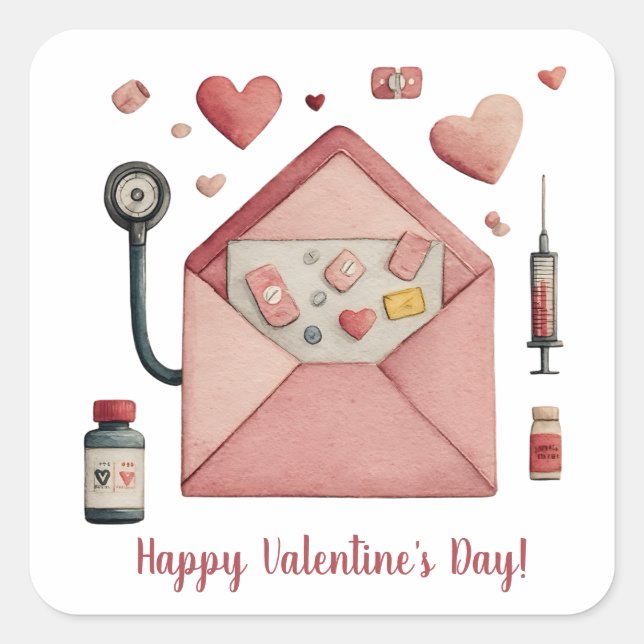 Love Prescription Valentine Design Postcard Quadratischer Aufkleber (Vorderseite)