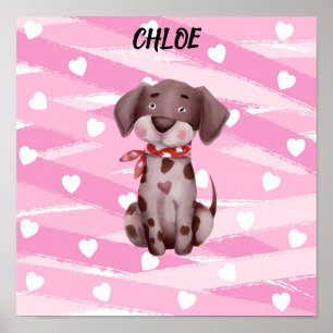 "LOVE PUPPY" WITH PINK AND WHITE HEARTS POSTER