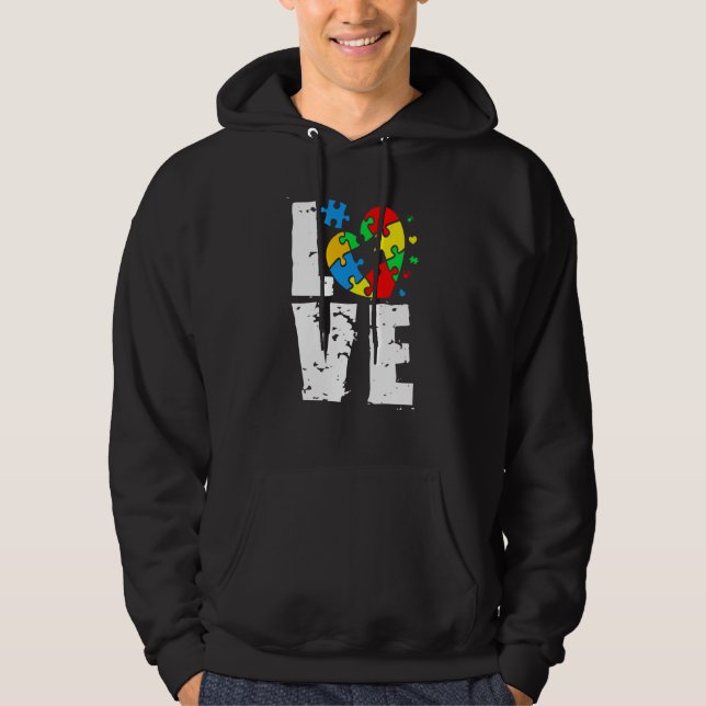 LOVE Puzzle Pieces Heart Autism Awareness Hoodie (Vorderseite)