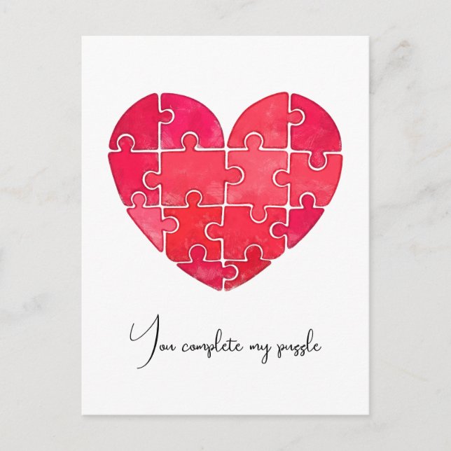 Love puzzle solved, red puzzle heart postkarte (Vorderseite)