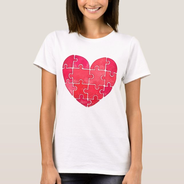 Love puzzle solved, red puzzle heart T-Shirt (Vorderseite)