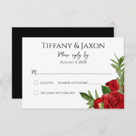 Love Red Floral Black RSVP Karte