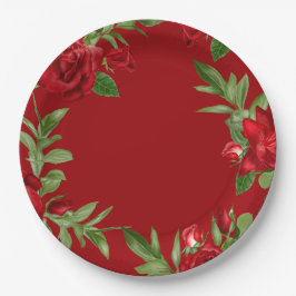 Love Red Floral Border Red Pappteller