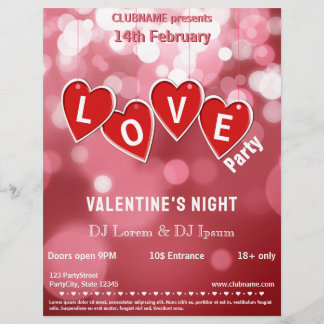 LOVE Red Hearts Valentine's Day Party Flyer