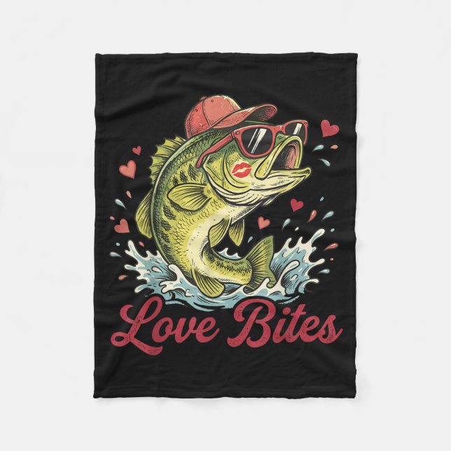 Love Retro Bites Fishing Fisherman Valentines Day  Fleecedecke (Vorderseite)