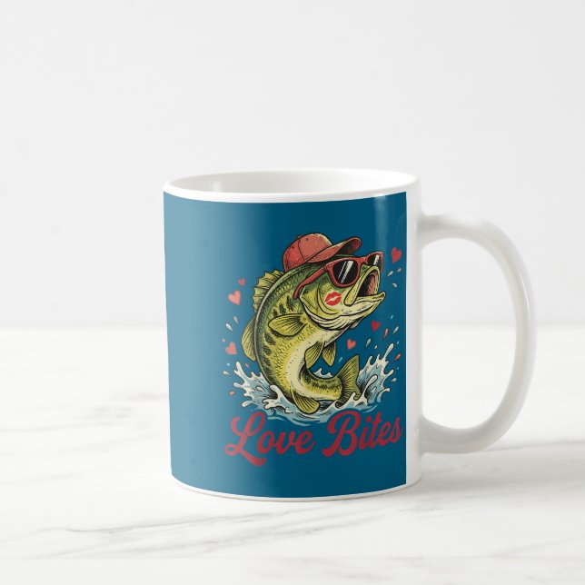 Love Retro Bites Fishing Fisherman Valentines Day  Kaffeetasse (Rechts)