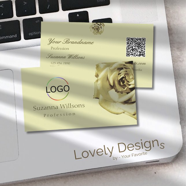 Love Rose Schlicht Pastellbeige Logo und QR-Code Visitenkarte (Von Creator hochgeladen)